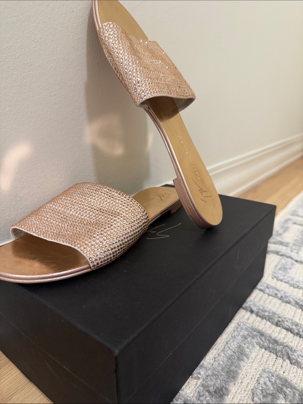 Giuseppe Zanotti Roll Crystal Suede Slide Sandal Nude Size 38